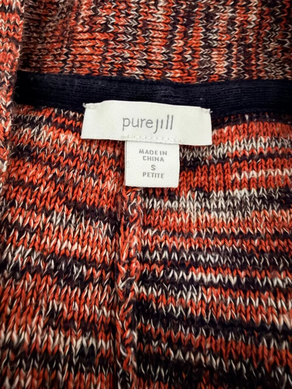 Pure Jill Short Sleeve Sweater V-neck Orange Black White Petite Small